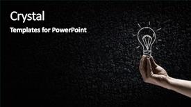  Presentation with light bulb - PPT layouts enhanced with human hand on dark background background and a black colored foreground