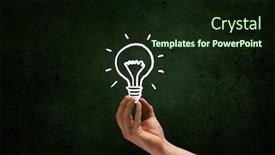  Presentation with light bulb - PPT theme having human-hand-on-dark-background background and a wine colored foreground