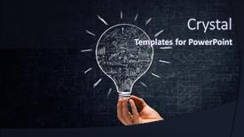  Presentation with light bulb - PPT theme with human-hand-on-dark-background background and a wine colored foreground