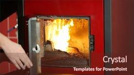  Presentation with boiler - Slides enhanced with human hand opening boiler door background and a  colored foreground