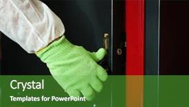  Presentation with boiler - Colorful presentation design enhanced with human hand opening boiler door backdrop and a  colored foreground