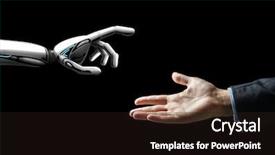  Presentation with artificial intelligence - Audience pleasing PPT theme consisting of human hand over black background backdrop and a wine colored foreground