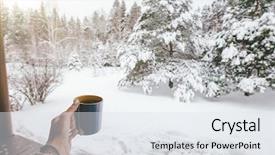  Presentation with hot tea - Colorful PPT layouts enhanced with human hand over snowy forest backdrop and a sky blue colored foreground