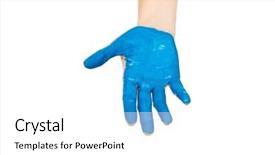  Presentation with human body parts - Cool new PPT theme with human hand painted with blue backdrop and a  colored foreground