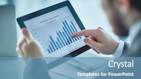  Presentation with human - Theme having human hand pointing at financial background and a teal colored foreground