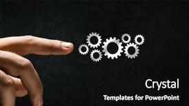  Presentation with human - Presentation design with human hand pointing at gears background and a  colored foreground