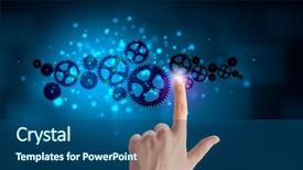  Presentation with human relation - PPT theme with human hand pointing at gears background and a  colored foreground