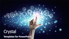  Presentation with human - Cool new PPT layouts with human hand pointing at gears backdrop and a  colored foreground