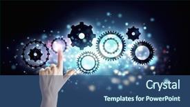  Presentation with human - Presentation theme consisting of human hand pointing at gears background and a  colored foreground