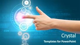  Presentation with human - Slide set enhanced with human hand pointing at gears background and a  colored foreground