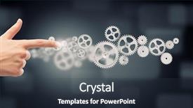  Presentation with human - Presentation theme enhanced with human hand pointing at gears background and a  colored foreground