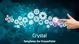  Presentation with human - Presentation theme having human hand pointing at gears background and a  colored foreground