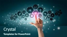  Presentation with human fossils - Amazing presentation theme having human hand pointing at gears backdrop and a  colored foreground