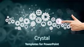  Presentation with human - Beautiful slide set featuring human hand pointing at gears backdrop and a  colored foreground