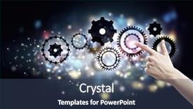  Presentation with human righst - Colorful PPT theme enhanced with human hand pointing at gears backdrop and a  colored foreground