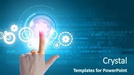  Presentation with human - Slide set enhanced with human hand pointing at gears background and a  colored foreground