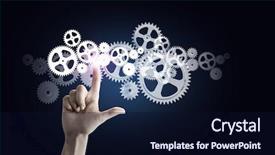  Presentation with human body physiology - Presentation theme consisting of human hand pointing at gears background and a  colored foreground