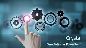  Presentation with mechanism - Amazing presentation design having human hand pointing at gears backdrop and a ocean colored foreground