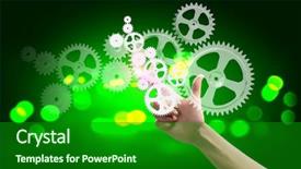  Presentation with human - Slide deck having human hand pointing at gears background and a  colored foreground