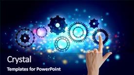  Presentation with human - Colorful theme enhanced with human hand pointing at gears backdrop and a  colored foreground
