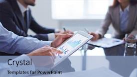  Presentation with human fault - Cool new PPT theme with human hand pointing at touchscreen backdrop and a light blue colored foreground