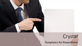  Presentation with paper imaging - Presentation enhanced with human hand pointing blank paper background and a  colored foreground