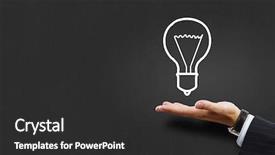  Presentation with light bulb - PPT theme with human hand presenting light bulb background and a  colored foreground