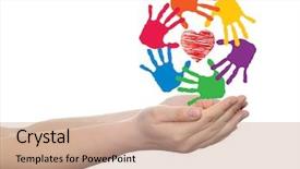  Presentation with child friendship - Colorful slide set enhanced with concept or conceptual red heart symbol with child human hand prints spiral circle isolated on white background metaphor to love care friendship happy family protection romantic or safety backdrop and a coral colored foreground