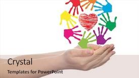  Presentation with child friendship - PPT theme consisting of conceptual red heart symbol background and a coral colored foreground