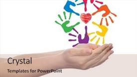  Presentation with child friendship - Colorful presentation design enhanced with conceptual red heart symbol backdrop and a coral colored foreground