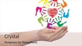  Presentation with child protection - Cool new slides with concept or conceptual red heart symbol with child human hand prints spiral circle isolated on white background metaphor to love care friendship happy family protection romantic or safety backdrop and a coral colored foreground