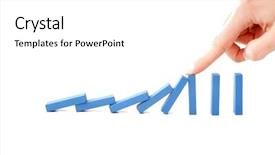  Presentation with domino - Colorful PPT theme enhanced with human hand stops a domino backdrop and a white colored foreground