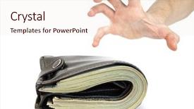  Presentation with take - PPT layouts with human hand take over money background and a sky blue colored foreground