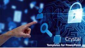  Presentation with microprocessor - Amazing slide set having human-hand-touching-invisible-screen backdrop and a navy blue colored foreground