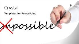  Presentation with possible - PPT theme featuring human hand turning word impossible into possible background and a white colored foreground