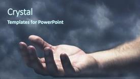  Presentation with cloud - Presentation design having human-hand-with-cloud background and a  colored foreground