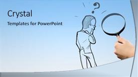  Presentation with magnifying glass - Beautiful PPT theme featuring human hand with magnifying glass backdrop and a  colored foreground