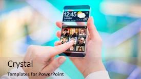  Presentation with smart - Slide set enhanced with human hands concept actual future background and a coral colored foreground