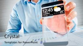  Presentation with humanity - Colorful presentation theme enhanced with clear glass frame - futuristic smart phone copy space backdrop and a light blue colored foreground