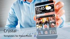  Presentation with humanity - Presentation design having transparent display in human background and a light blue colored foreground