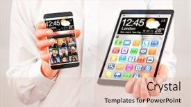  Presentation with humanity - Presentation theme featuring gadgets technology - smart phone phablet and tablet background and a  colored foreground