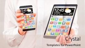  Presentation with humanity - Presentation design having futuristic design - smartphone phablet and tablet background and a  colored foreground