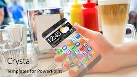  Presentation with humanity - Audience pleasing presentation theme consisting of futuristic smart phone with a transparent display in human hands concept actual future innovative ideas and best technologies humanity backdrop and a coral colored foreground