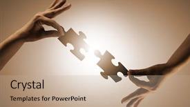  Presentation with connecting - Presentation theme consisting of human hands connecting puzzle background and a  colored foreground
