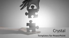  Presentation with connecting - Amazing PPT theme having human hands connecting puzzle backdrop and a light gray colored foreground