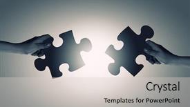  Presentation with connecting - Colorful PPT layouts enhanced with human hands connecting puzzle backdrop and a  colored foreground