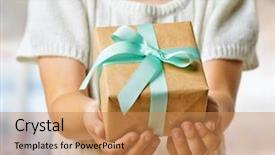  Presentation with hands holding - Presentation theme enhanced with human hands holding a gift background and a coral colored foreground