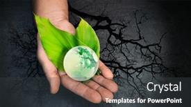  Presentation with earth planet globe - Presentation theme having human-hands-holding-a-green background and a dark gray colored foreground