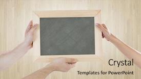  Presentation with human robot hands - Colorful presentation design enhanced with human hands holding blank backdrop and a soft green colored foreground