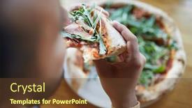  Presentation with lunch - Beautiful PPT theme featuring human-hands-holding-slice backdrop and a tawny brown colored foreground